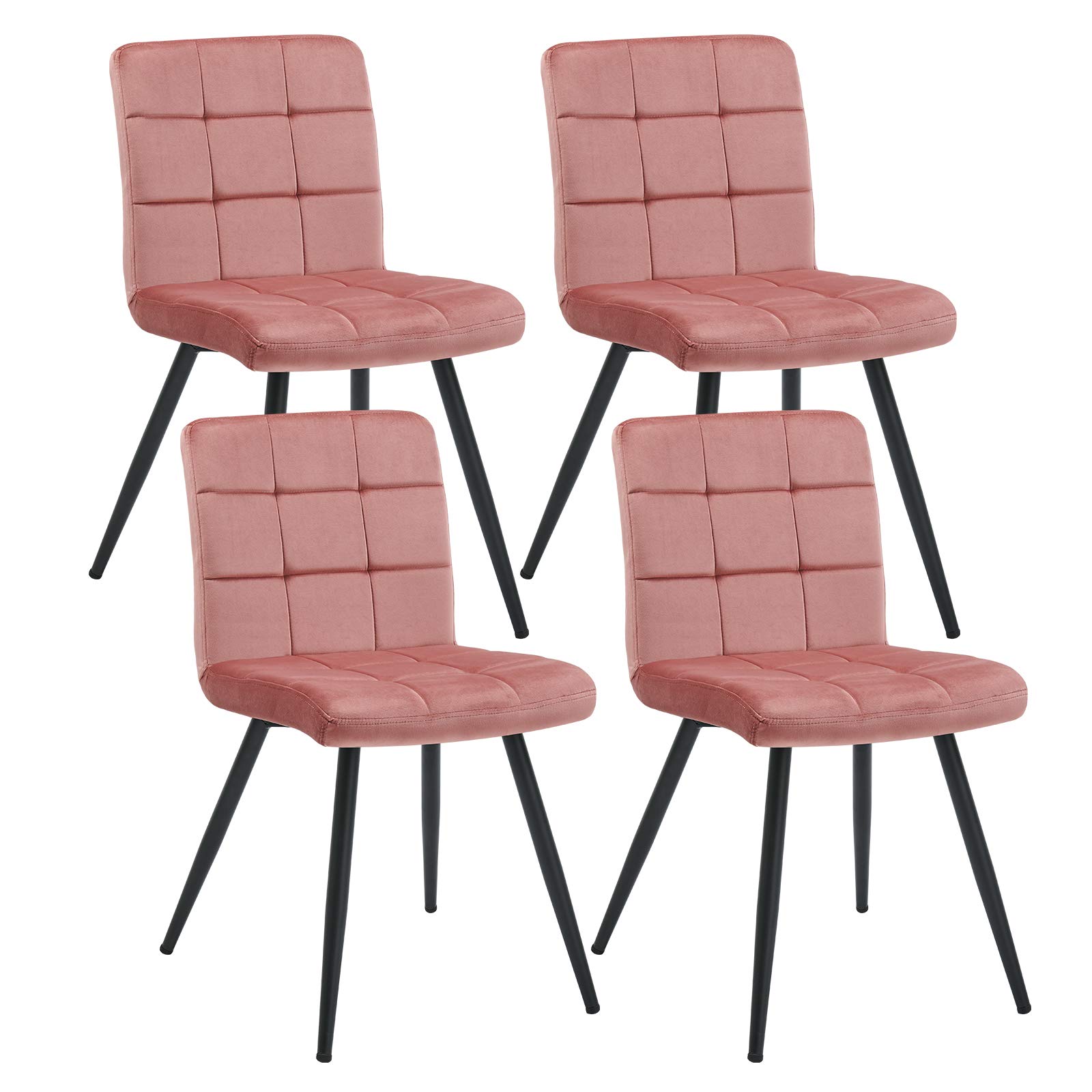 Duhome Velvet Upholstered Dining Chairs Set of 4 - Tufted Accent Chairs with Metal Legs for Living Room, Kitchen, Reception & Vanity Areas - Soft Pink Velvet Seating for Home Decor & Entertaining