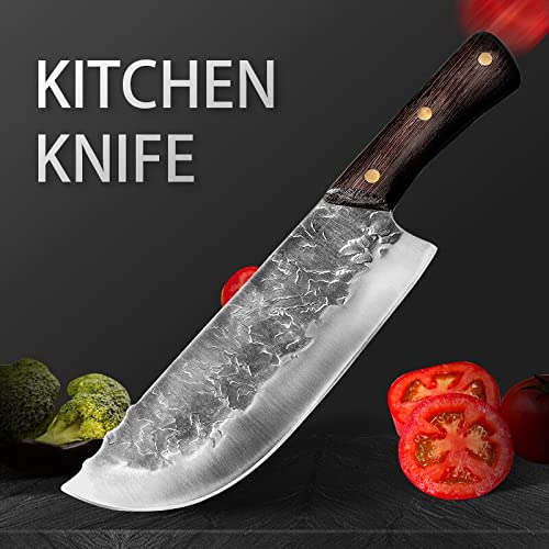 Premium Hand-Forged Meat Cleaver - Heavy Duty Butcher Knife for Cutting Meat, Fish, and Fruits | Professional Kitchen Knife for Cooking & Food Prep | Durable Chef Cleaver by KKZY (1xKnife) - Perfect for Home Kitchens, Butcher Shops, and Outdoor BBQ