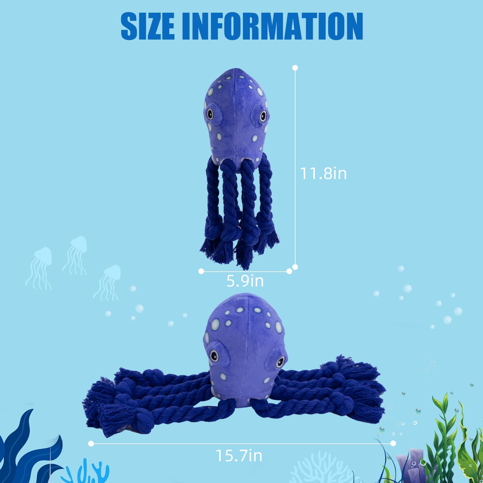 Durable Blue Octopus Dog Toy with Soft Fabric & Rope Knot - Interactive Squeaky Chew Toy for Small, Medium & Large Dogs - Perfect for Playtime, Training & Bonding with Your Pet