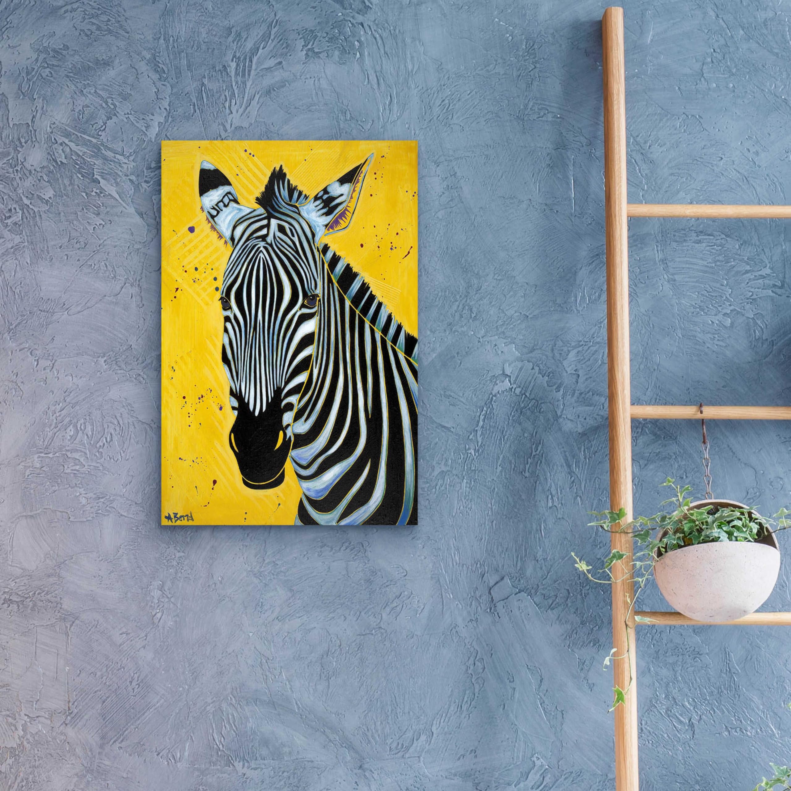 Angela Bond 'Zebra' Acrylic Glass Wall Art - 16x24 Inches Modern Animal Print Painting for Living Room, Bedroom & Office Decor