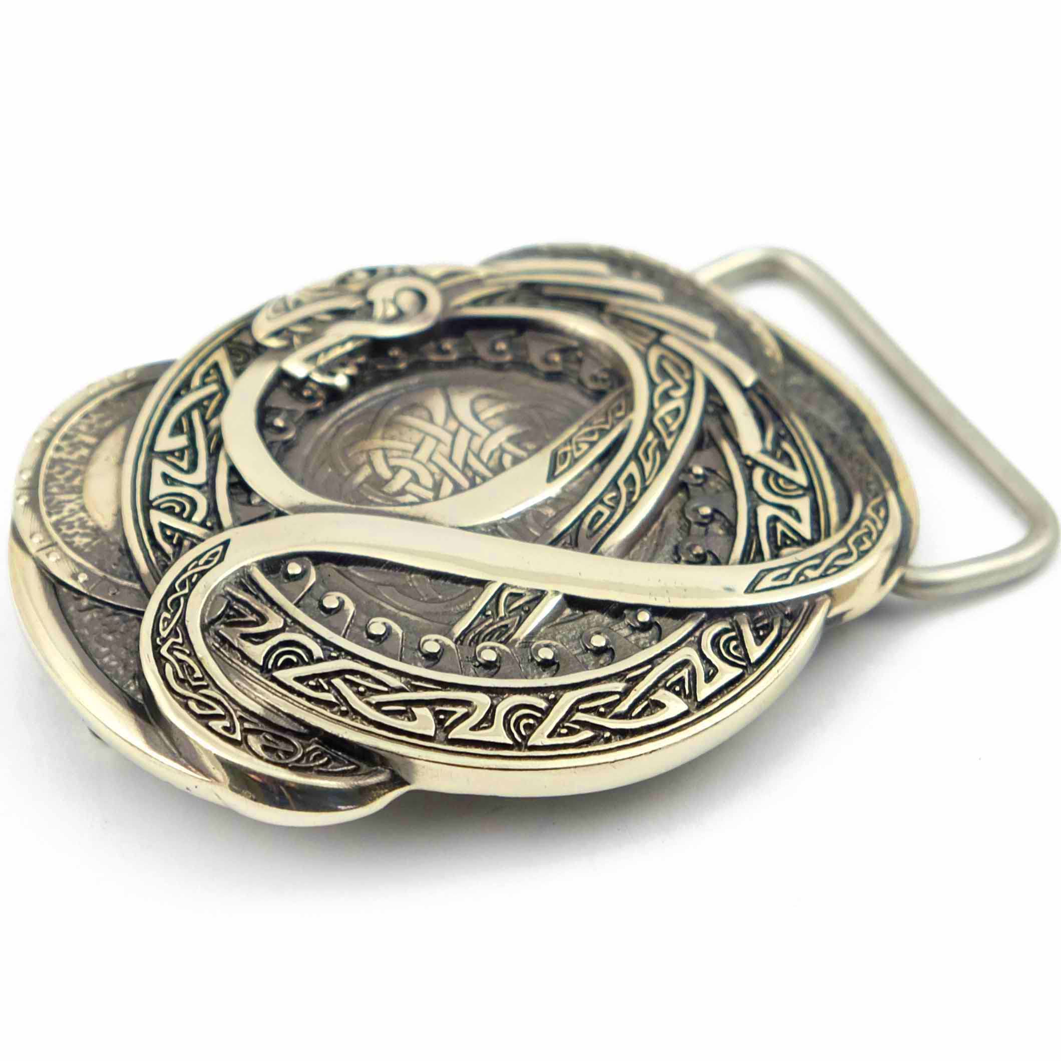 Handmade Jormungandr Belt Buckle - Solid German Silver Norse Ouroboros Dragon Design for Men & Women | Perfect for Viking Cosplay, Medieval LARP, and Gothic Fashion Accessories