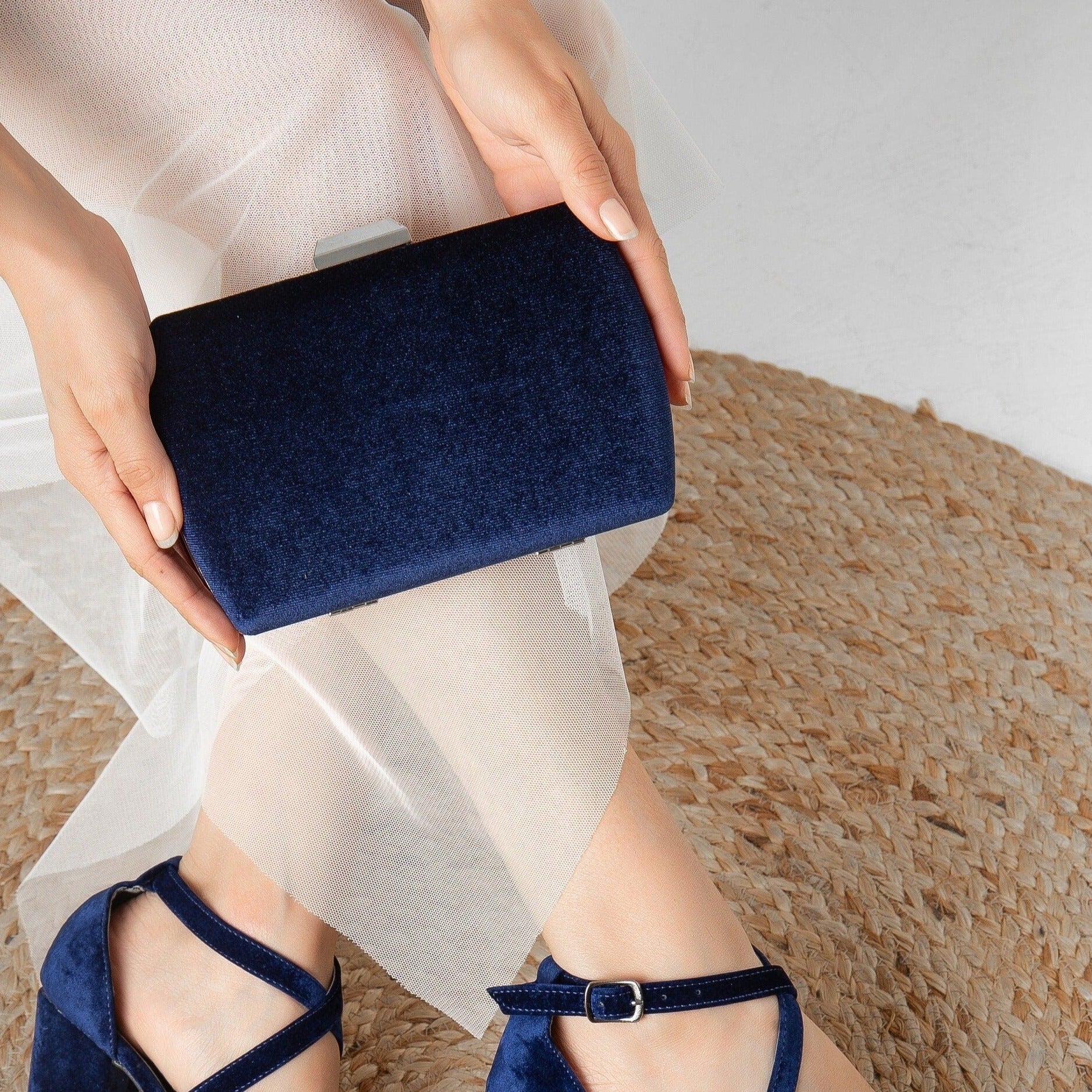 Francisca Blue Velvet Clutch Bag for Women - Elegant Evening Purse for Parties, Weddings & Special Occasions
