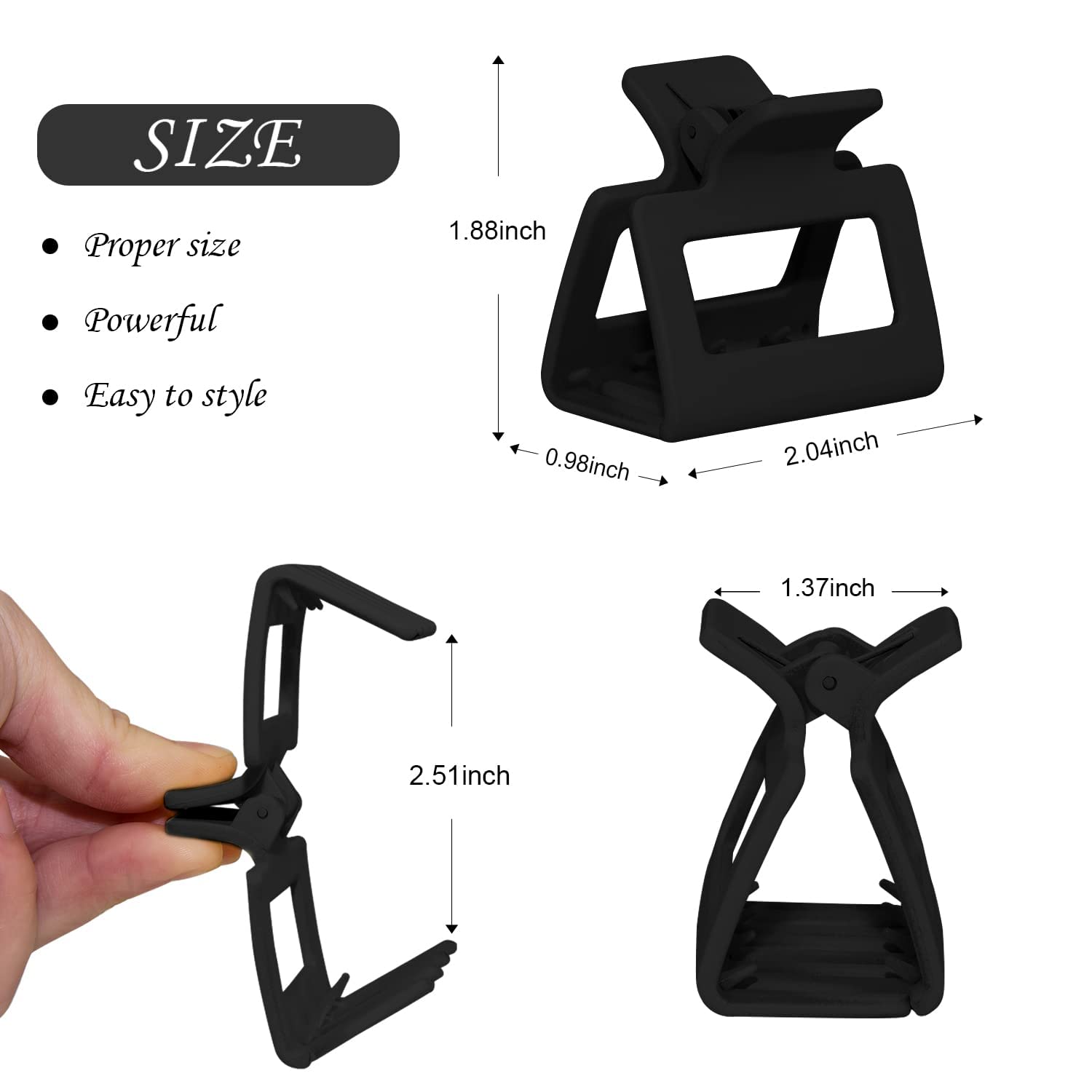 4Pcs Medium Hair Clips - Square Matte Non-Slip Claw Clips for Women & Girls, Strong Hold Rectangle Jaw Clips for Long or Short Hair - Perfect for School, Work, Gym & Daily Styling