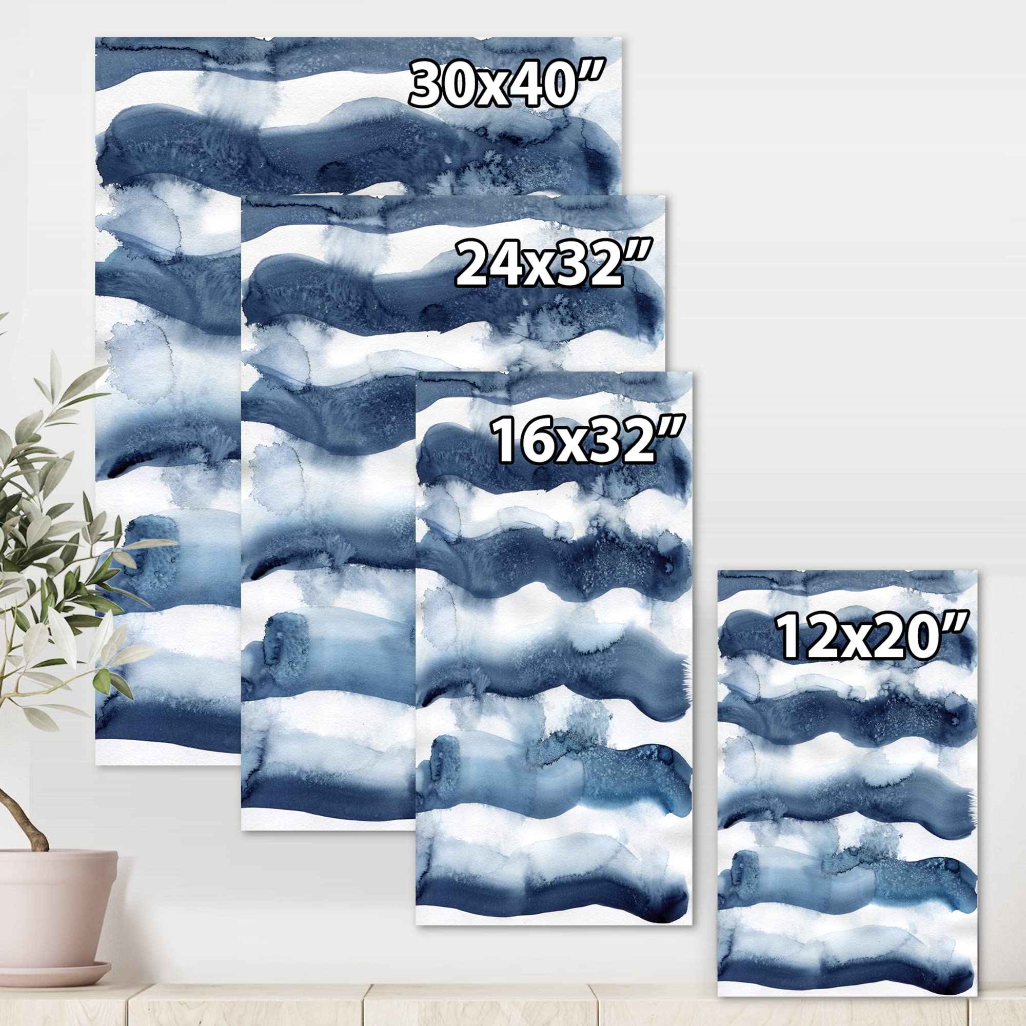 Abstract Blue Waves Modern Canvas Wall Art - Handmade Contemporary Home Decor for Living Room, Bedroom & Office - Perfect for Coastal & Boho Interior Design Styles