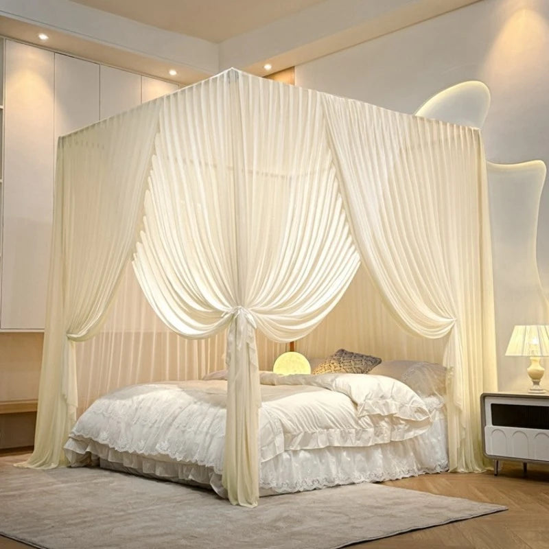 Luxury Silky Semi-Sheer Canopy Bed Curtain - Elegant Sheer Fabric for Romantic Bedroom Decor, Wedding, Nursery & Boho Chic Home Decor