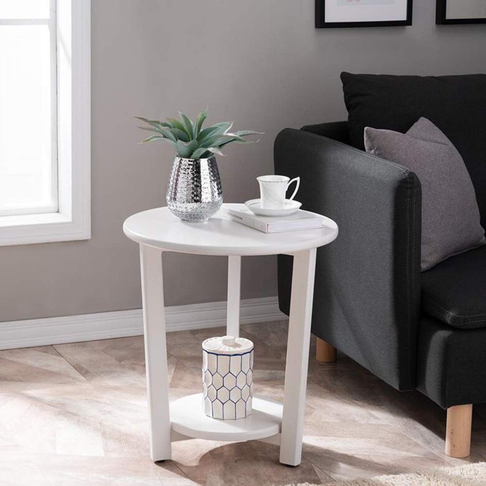 Modern Solid Wood Round Side Table - 4 Colors Double End Tables for Living Room, Sofa & Home Decor - White 19.68x19.68x21.65in Coffee Table - Perfect for Small Spaces, Apartments & Cozy Reading Nooks