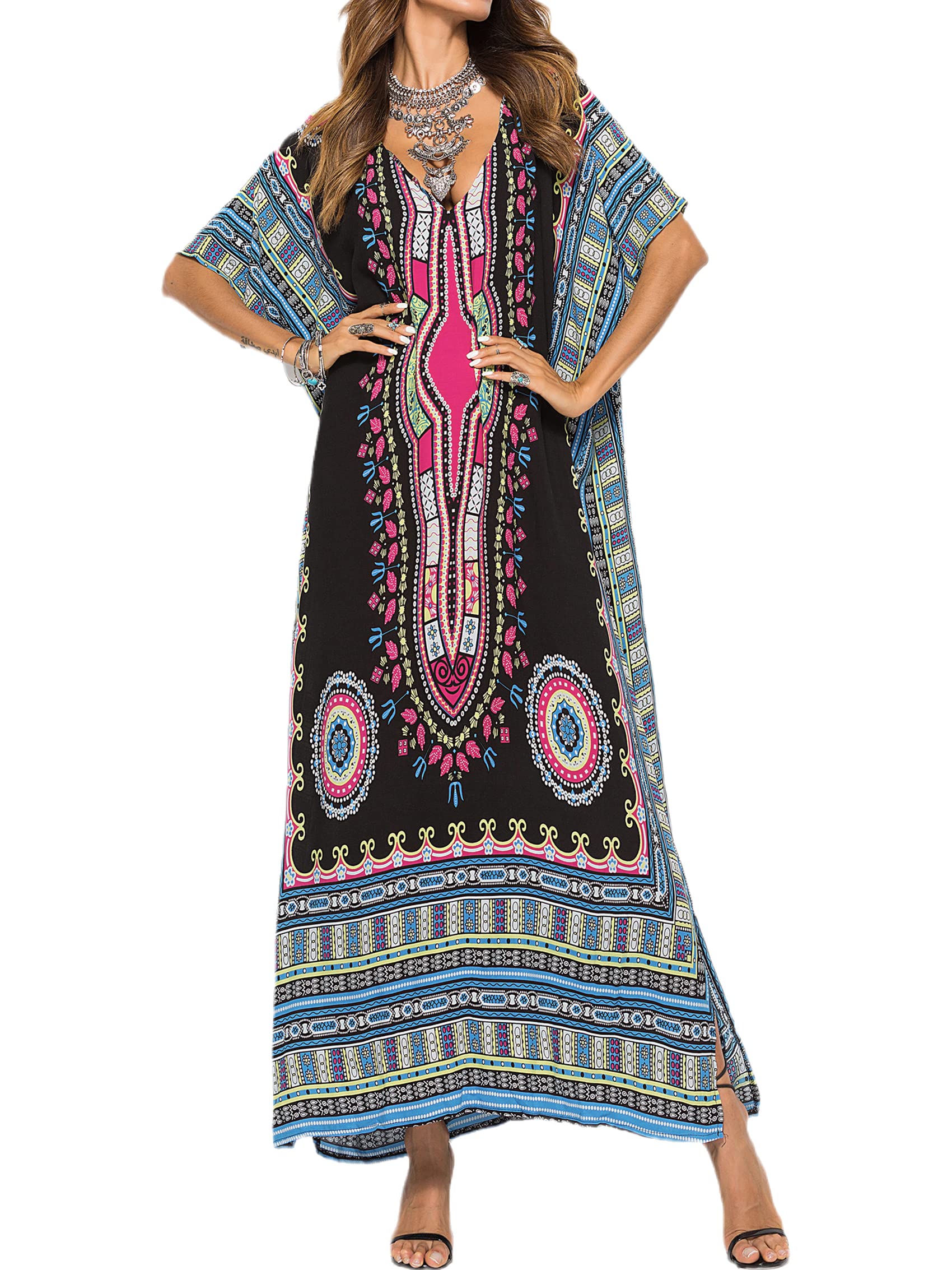 SMUDGE Life Women's Plus Size Kaftan Dress - Flowy Summer Beach Cover Up with Stylish Print | Perfect for Poolside, Vacation & Boho Fashion