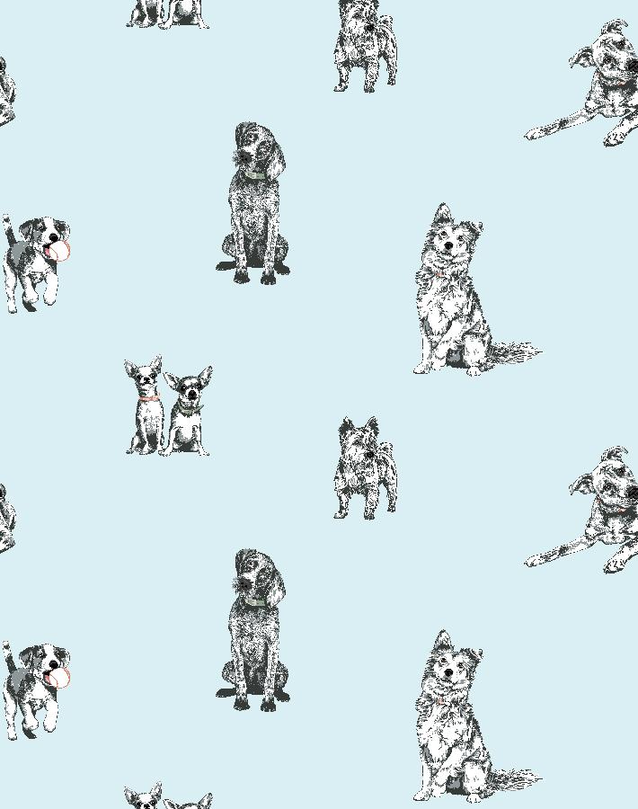 Nathan Turner Mutts Wallpaper - Sky Blue Dog Pattern Peel & Stick Wallpaper for Nursery, Kids Room & Pet-Friendly Home Decor