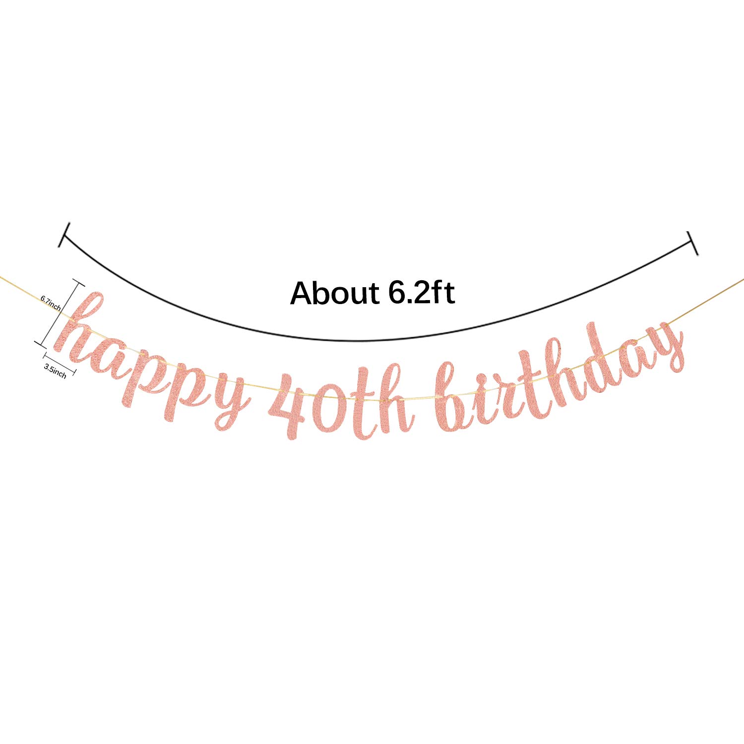 Rose Gold Glitter Happy 40th Birthday Banner - Forty Sign Party Decor with Cheers to 40 Years - Perfect for Birthday Celebrations, Anniversaries & Milestone Events