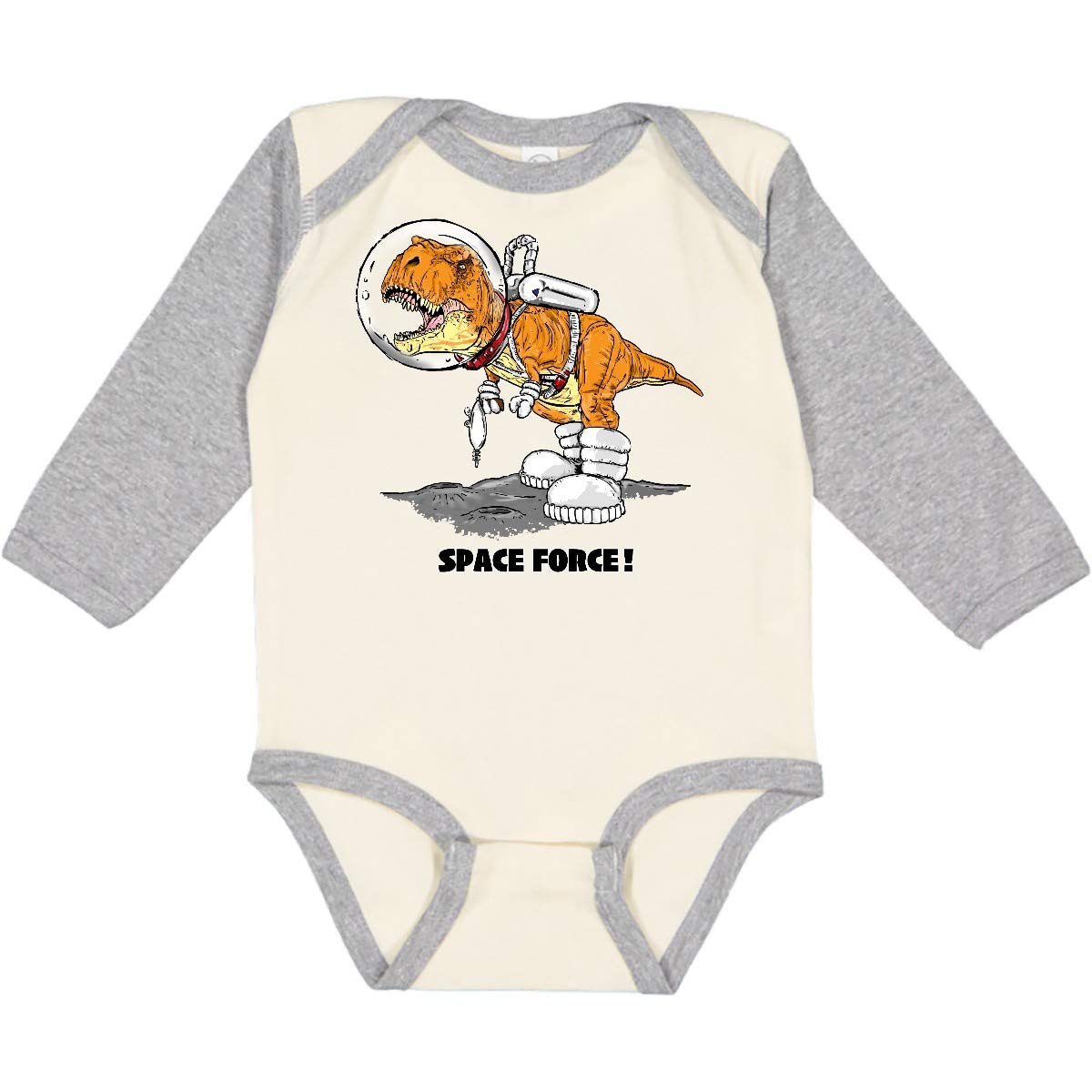Inktastic Space Force Dinosaur Astronaut Baby Bodysuit - Cute Long Sleeve Romper for Infants & Toddlers - Perfect for Space-Themed Parties, Photo Shoots & Everyday Wear