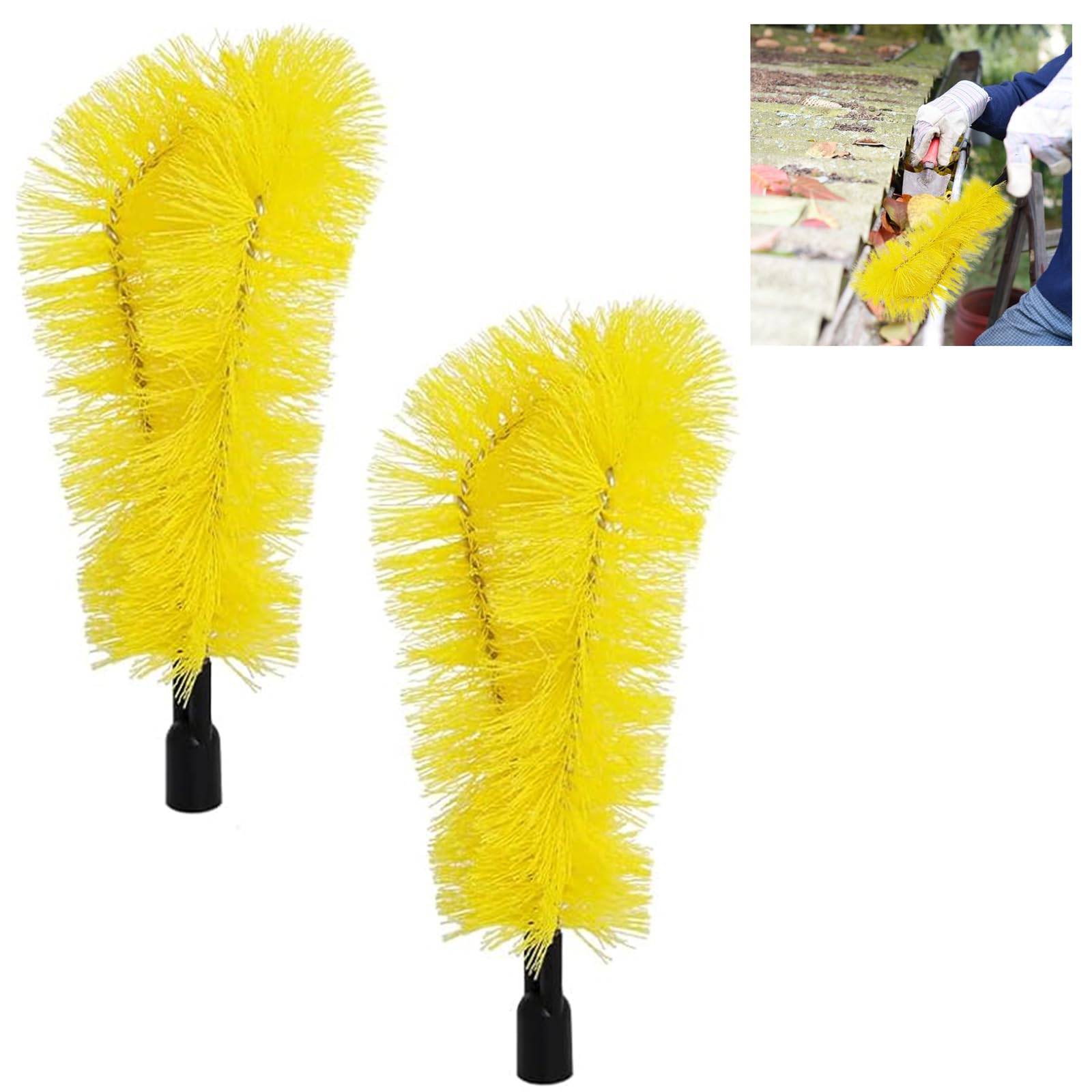 2 Pack Gutter Cleaning Brush - 0.83 Inch (21mm) Threaded Roof Gutter Cleaner Tool - Universal Adapter for Most Extension Poles (Pole Not Included) - Perfect for Home Roof Maintenance & Rain Gutter Guard Cleaning