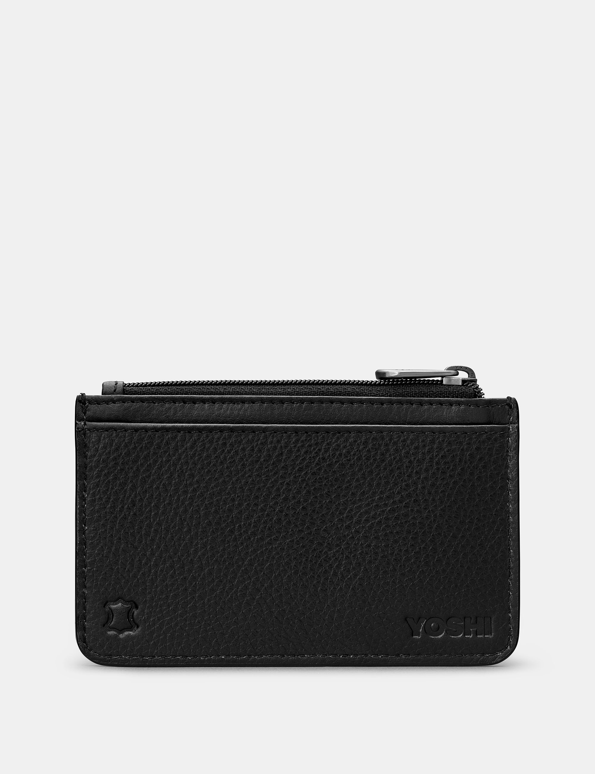 Premium Black Leather Zip Top Card Holder - Slim RFID Blocking Wallet for Men & Women - Perfect for Travel, Business & Everyday Use