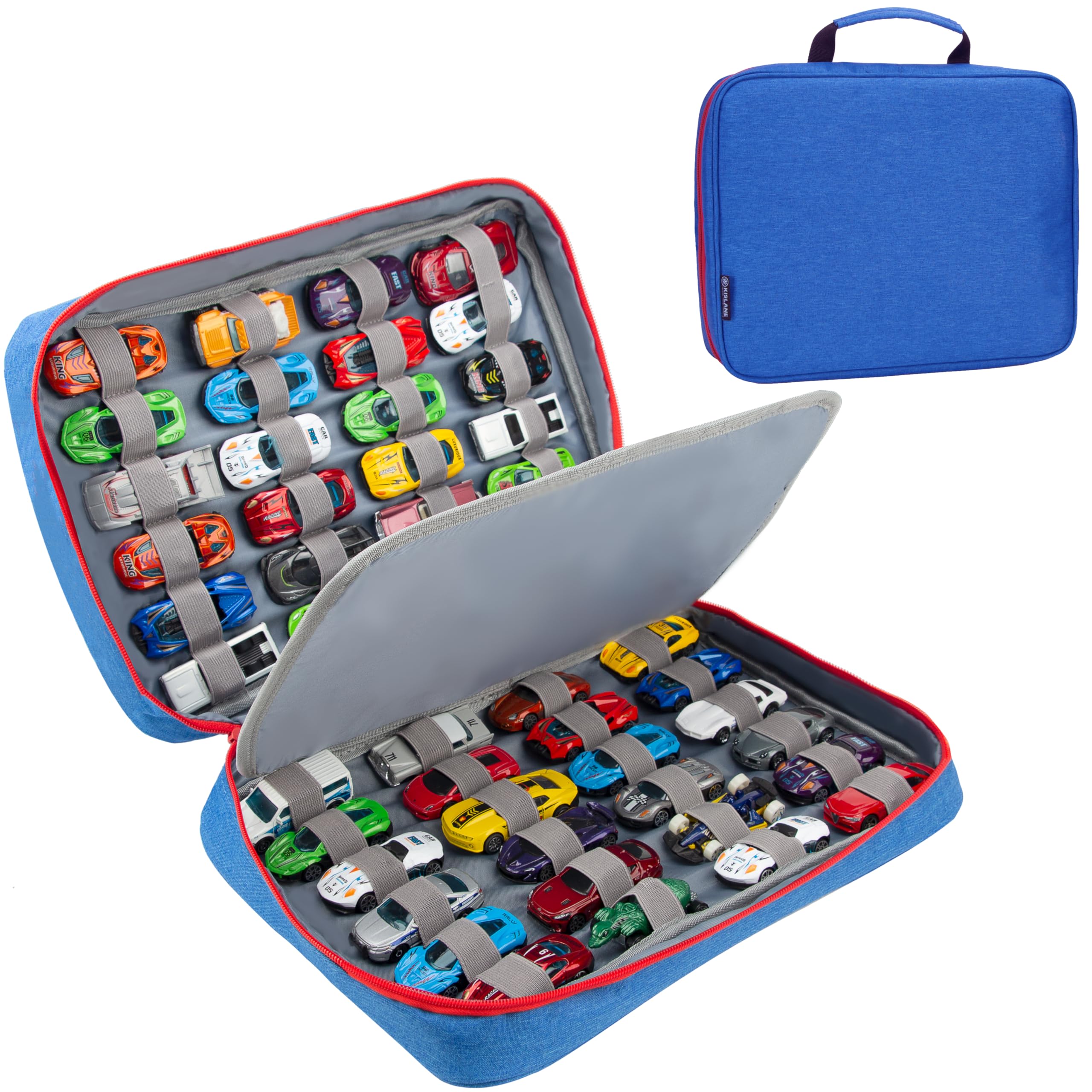 KISLANE Blue Toy Car Storage Case - Holds 48 Toy Cars, Durable Kids Travel Organizer for Boys & Girls - Perfect for Playroom, Travel, and Birthday Gifts