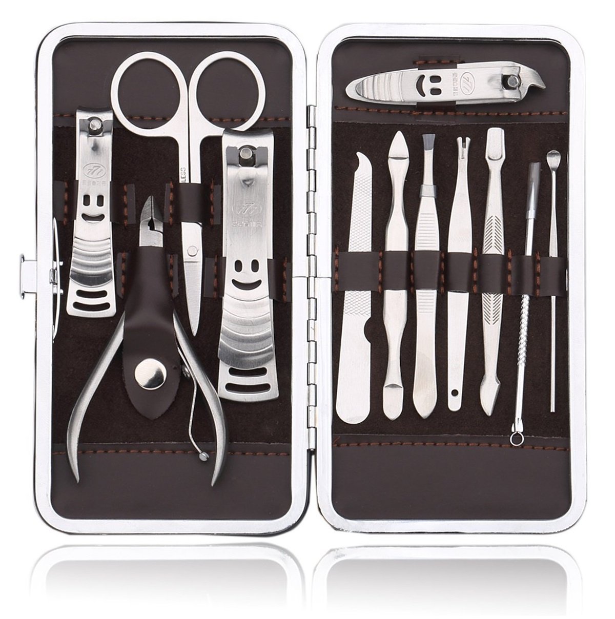 Professional Stainless Steel Manicure Pedicure Kit - 12-Piece Nail Clippers, Scissors & Grooming Tools Set with Travel Case | Perfect for Home, Salon & Travel Nail Care