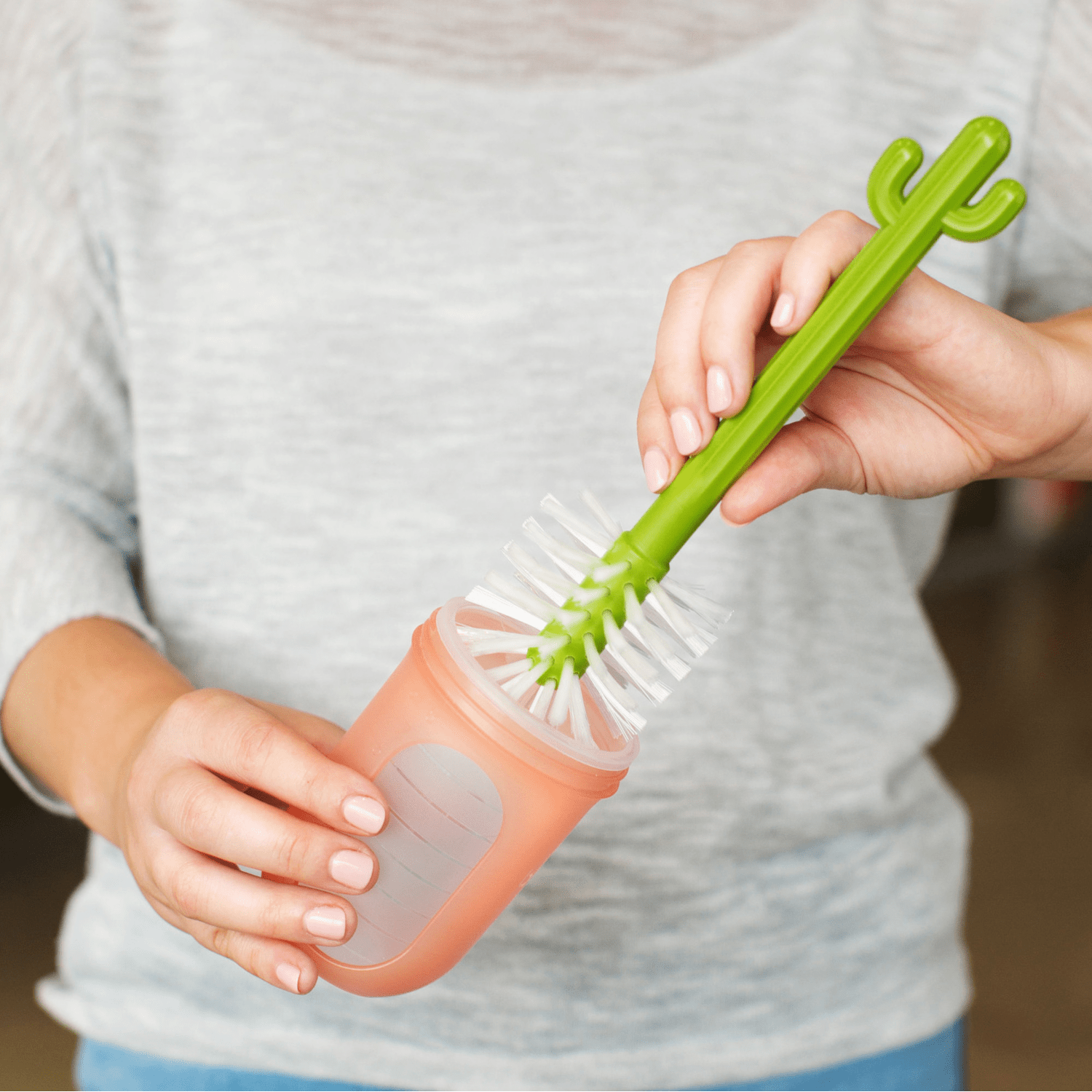 Boon Cacti Bottle Cleaning Brush Set - 3 Pack Baby Bottle Cleaners with Long Handle for Narrow Neck Bottles, Sippy Cups & Straws - Dishwasher Safe Infant Feeding Accessories for Newborns & Toddlers