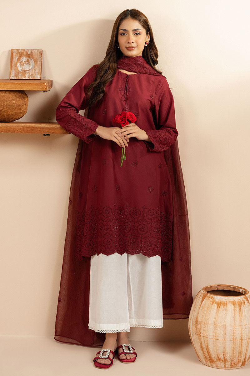 Carmine Glow 2-Piece Set (Shirt & Dupatta) - Elegant Indian Ethnic Wear for Women, Perfect for Weddings, Festivals & Special Occasions