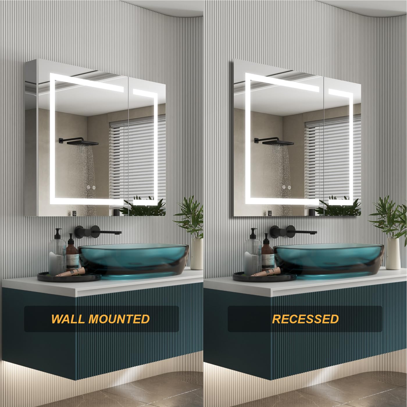 WELLFOR LED Bathroom Mirror Cabinet with Defogger & Dimmer - 36