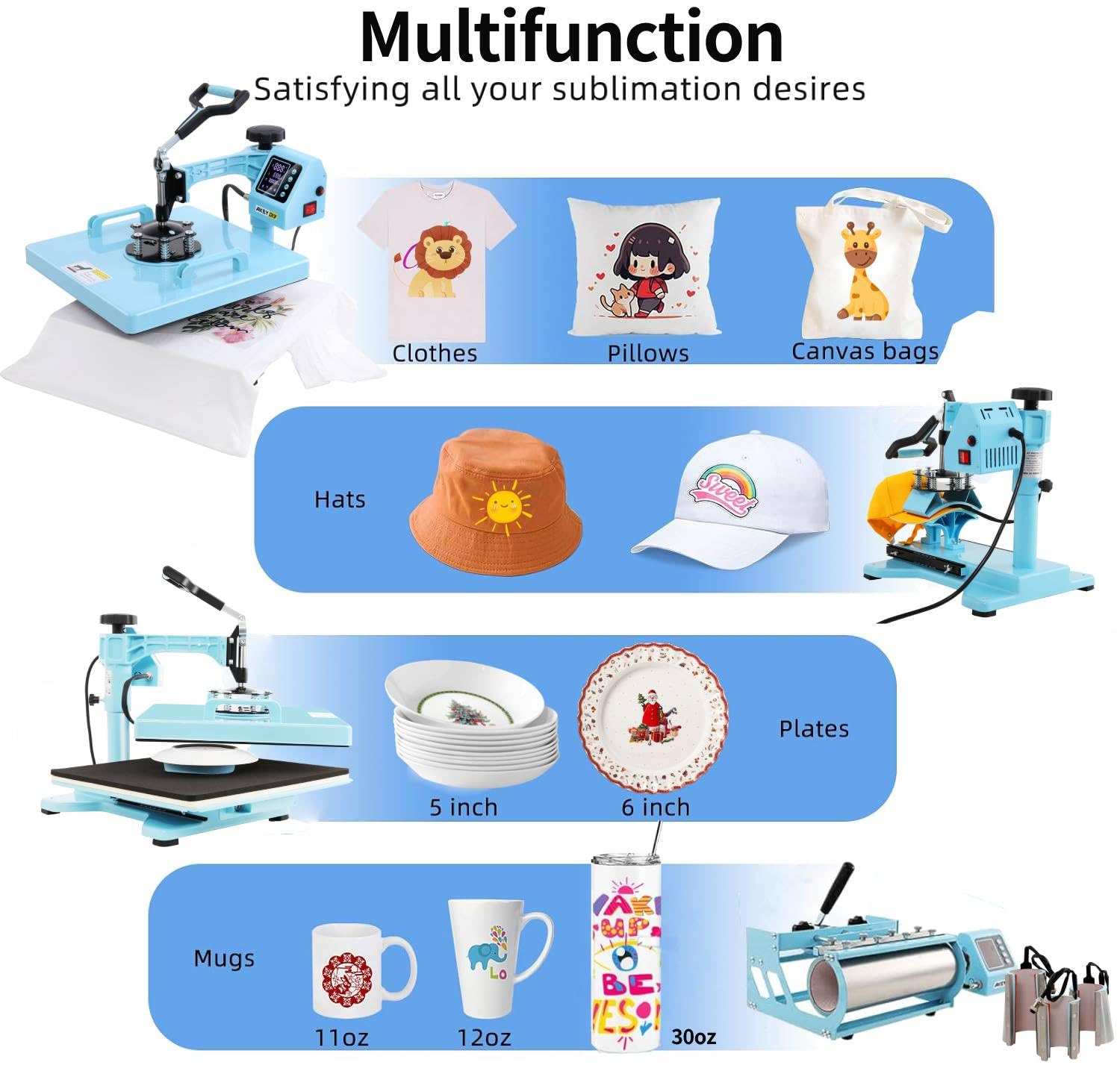 WHUBEFY 15x15 Inch Heat Press Machine - 8-in-1 Digital Sublimation Transfer Press with 30oz Tumbler Attachment for T-Shirts, Mugs, Caps & Plates (1400W) | Perfect for DIY Crafts, Custom Apparel & Small Business Printing