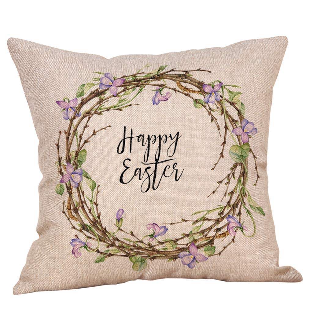 ZDFER Easter Bunny Pillow Cover - Cotton Sofa Cushion Case for Home Decor (White/Grey/Pink) - Perfect for Easter Decorations, Living Room Accents & Seasonal Home Styling