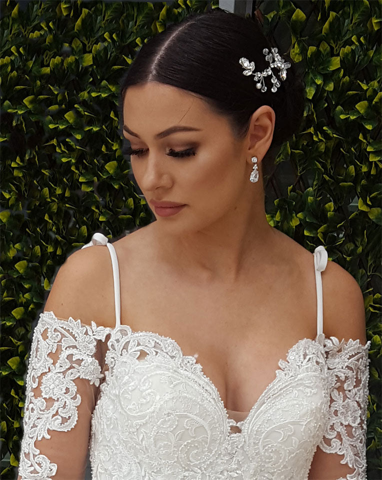 Elegant Bridal Earrings – Velvet Pear Crystal Drop Dangle Earrings by Stephanie Browne | Perfect for Weddings, Prom, and Special Occasions