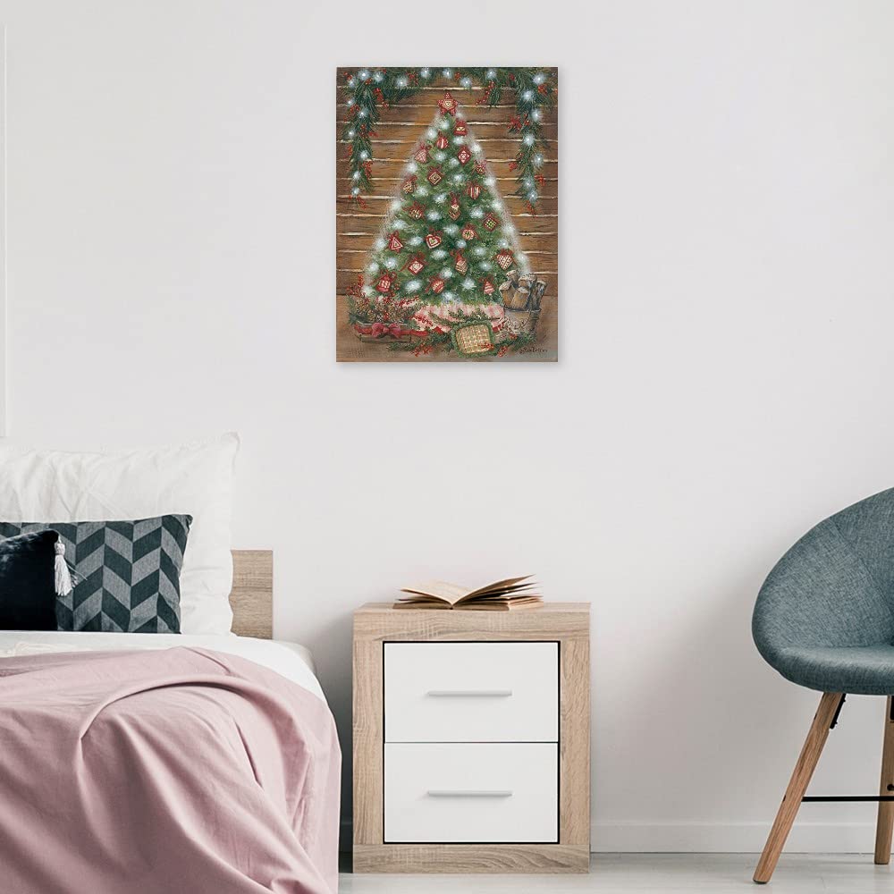 Pam Britton Log Cabin Christmas Canvas Wall Art - 21x28 Inch Ready to Hang Fine Art Print for Living Room, Bedroom, Office Decor - Perfect Holiday Home Décor & Christmas Gift Idea