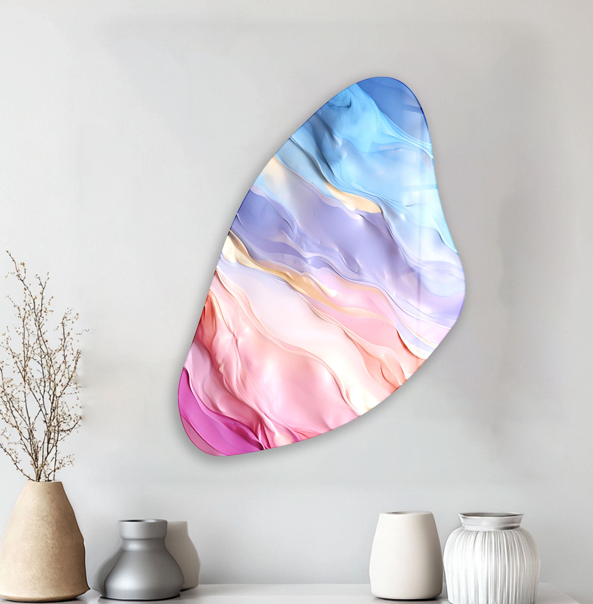 Abstract Pink Aesthetic Glass Wall Art - Modern Home Decor for Living Room, Bedroom & Office - Handmade Glass Painting for Unique Interior Design