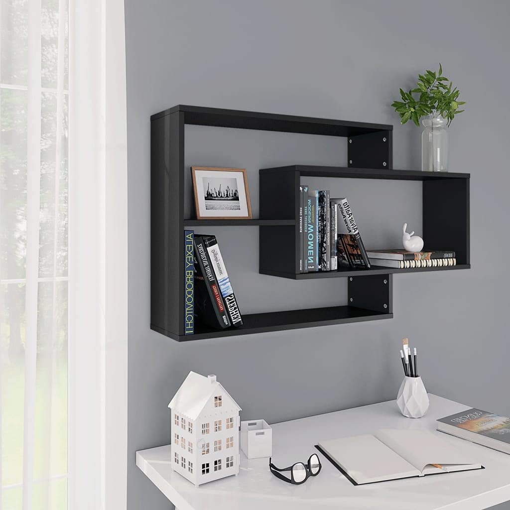 Modern Floating Shelves Set of 2 - Black 5-Tier Rectangle Cube Wall Shelves for Home Decor | Wall Mounted Display Rack for Living Room, Bedroom & Office Organization