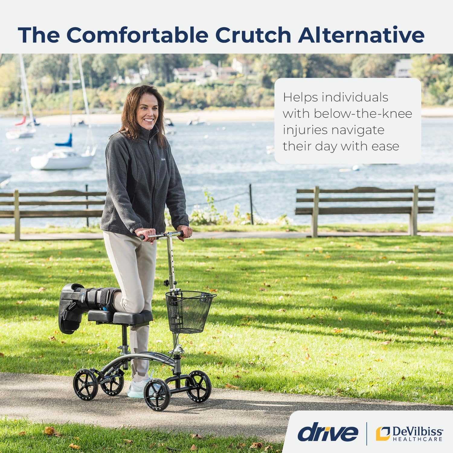 Steerable Knee Walker with Dual Pads & Basket - Foldable Mobility Scooter for Post-Surgery Recovery, Leg Injury, and Foot Pain Relief - Perfect for Indoor & Outdoor Use