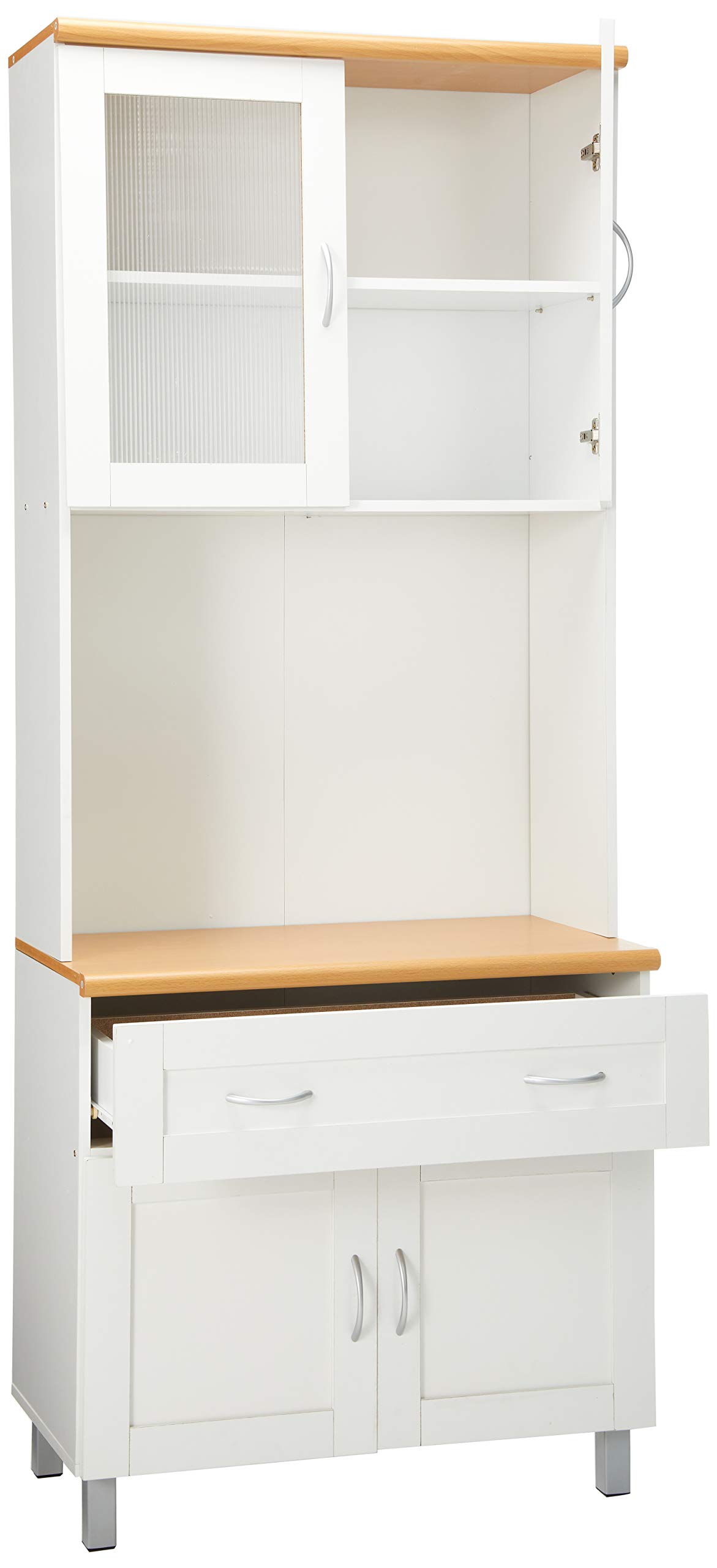 HODEDAH IMPORT White Tall Standing Kitchen Cabinet with Enclosed Top & Bottom Storage, 1 Drawer & Large Open Space for Microwave - Perfect for Small Kitchens, Apartments & Microwave Organization