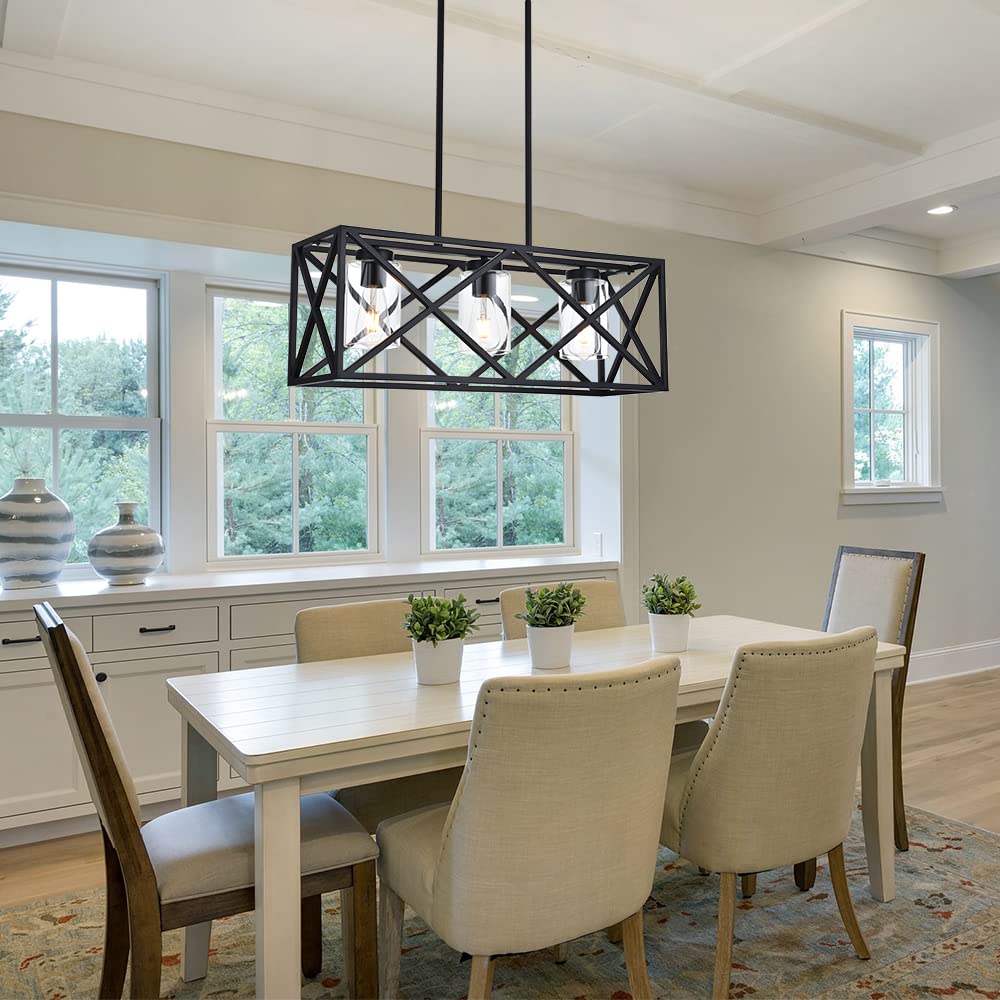 3-Lights Black Kitchen Island Pendant Lighting, Modern Dining Room Chandelier with Clear Glass Shades - Perfect for Kitchen Counter, Breakfast Bar, and Dining Table Lighting