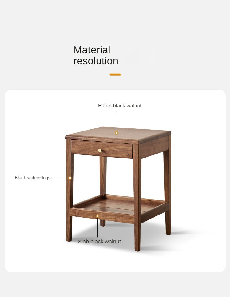 Black Walnut Solid Wood Narrow Nightstand - Modern Bedside Table with Drawer for Bedroom, Living Room & Small Spaces - Perfect for Storage & Décor