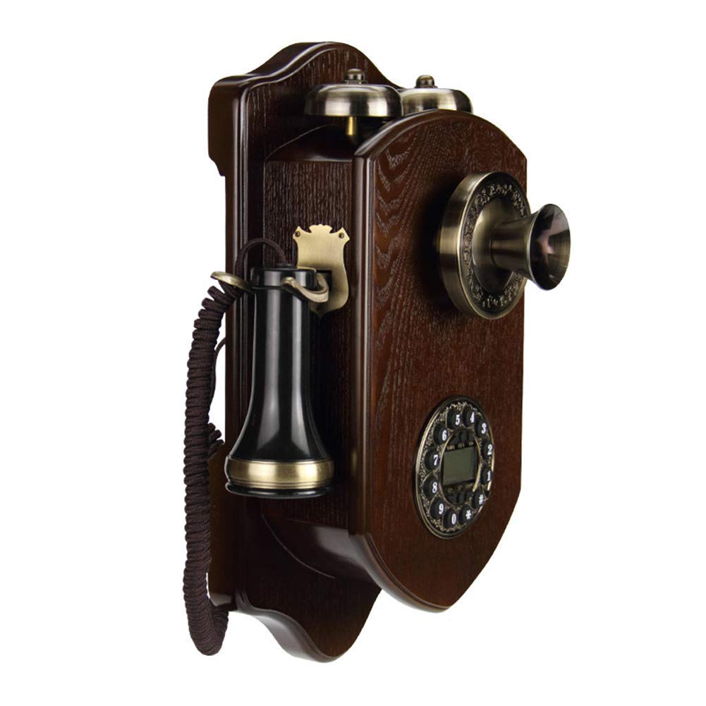 Vintage Retro Rotary Wall Phone - Classic Metal Bell & Wooden Design, Push Button Dialing | Perfect for Home Decor, Office, and Vintage Themed Spaces