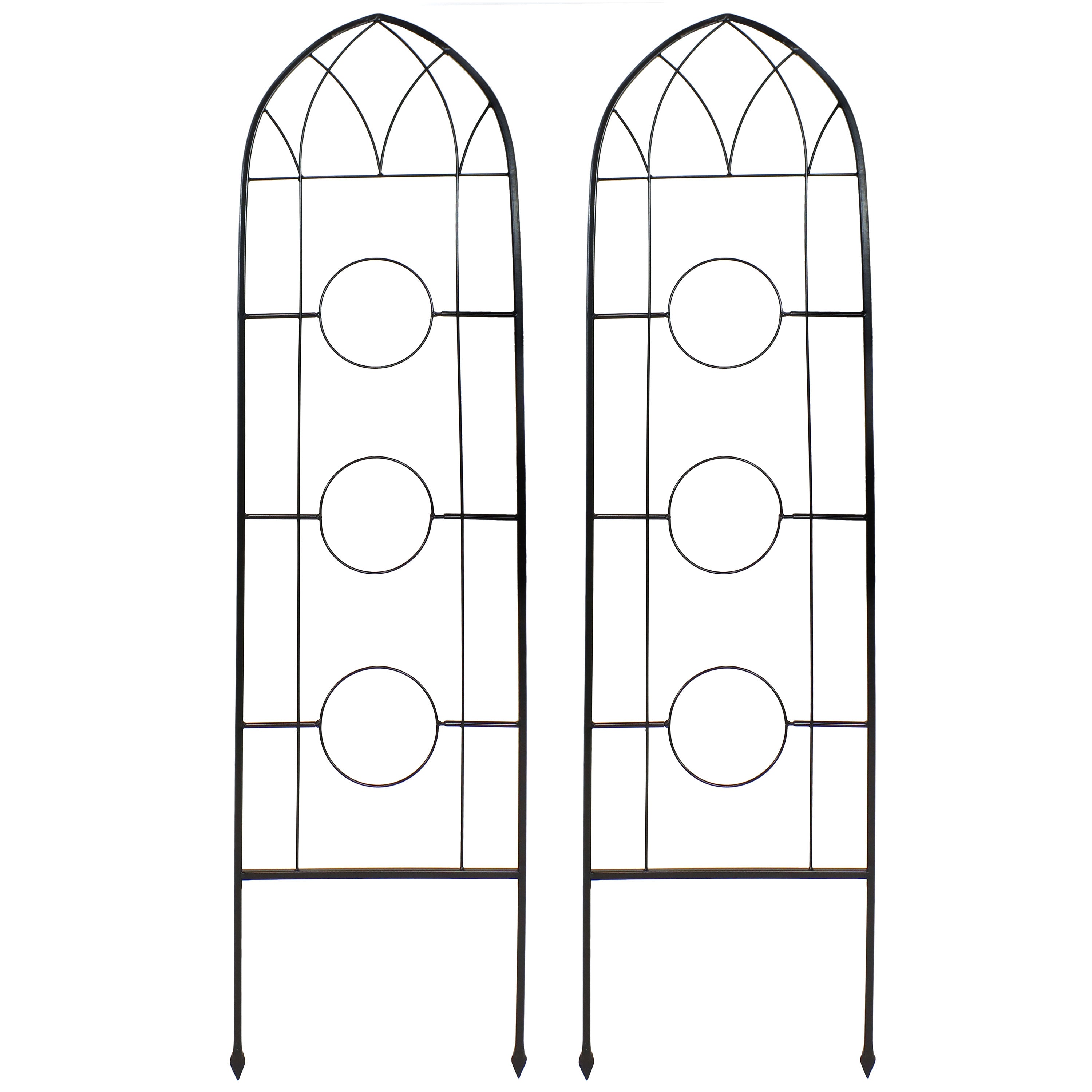 Sunnydaze 2-Piece Arched Garden Trellis with Folding Flowerpot Supports - Sturdy Metal Plant Climbing Frame for Vines, Roses & Outdoor Decor - Perfect for Patio, Backyard & Garden Landscaping