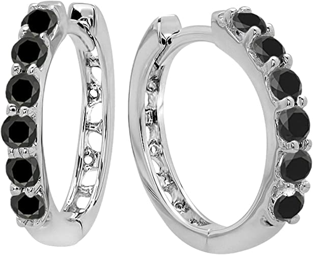 2.00 Carat Round Cut Black Diamond Hoop Huggie Earrings for Women & Girls - 14K White Gold Plated - Perfect for Everyday Wear, Parties & Special Occasions