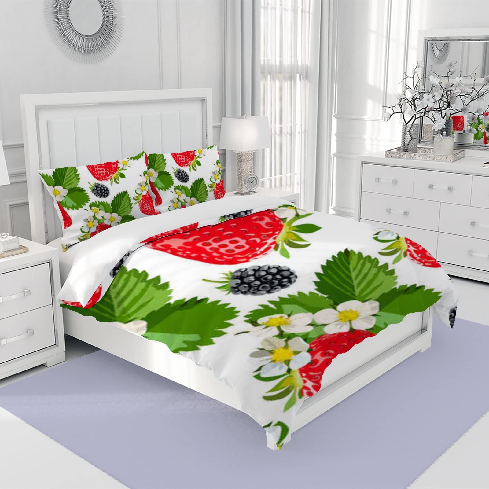 Vantaso Strawberry Duvet Cover Set King 3-Piece for Cozy Bedroom