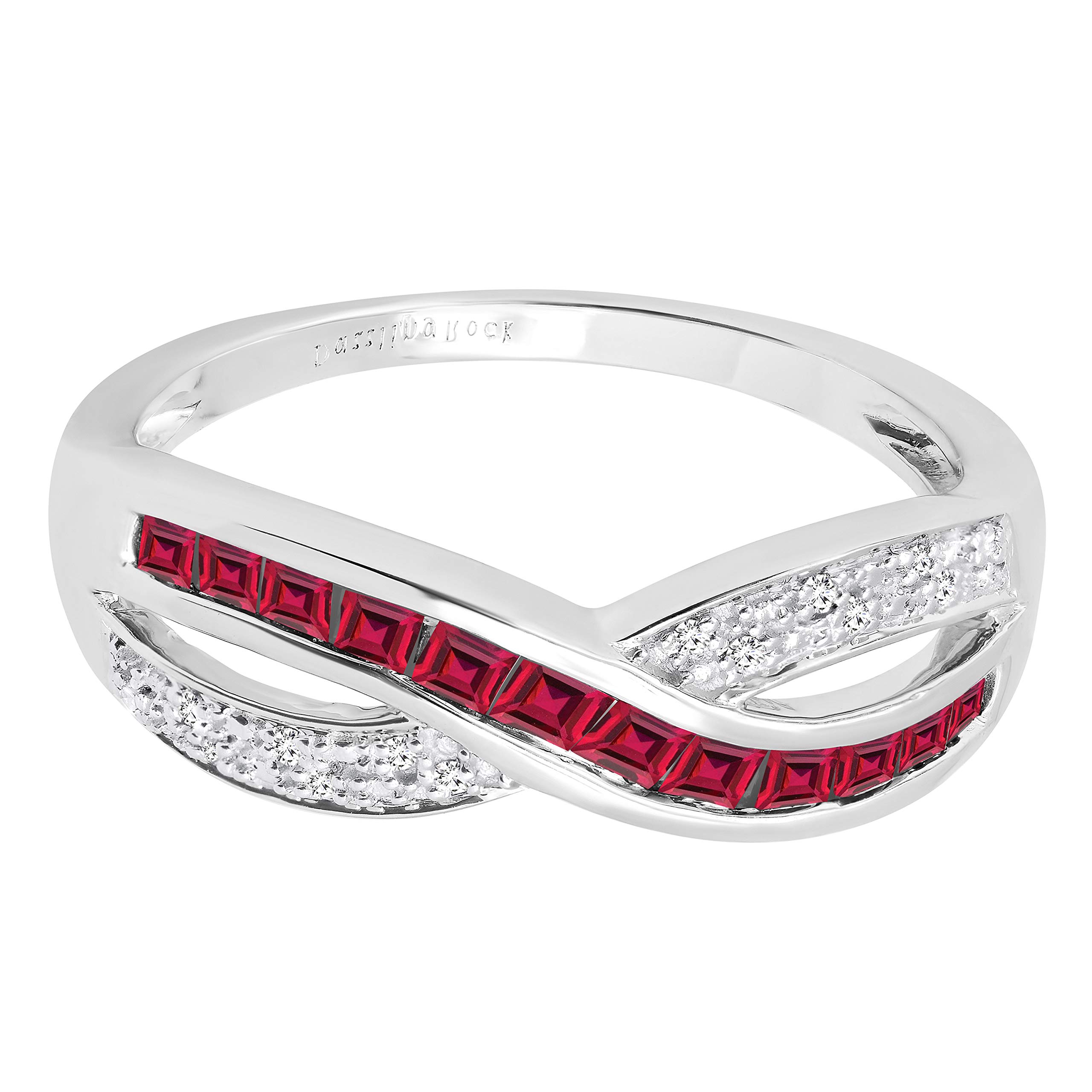 Dazzlingrock Princess Cut Gemstone & Round White Diamond Women's Wedding Band Ring - 14K Solid White Gold Anniversary Ring for Her - Perfect for Bridal, Engagement, and Special Occasions