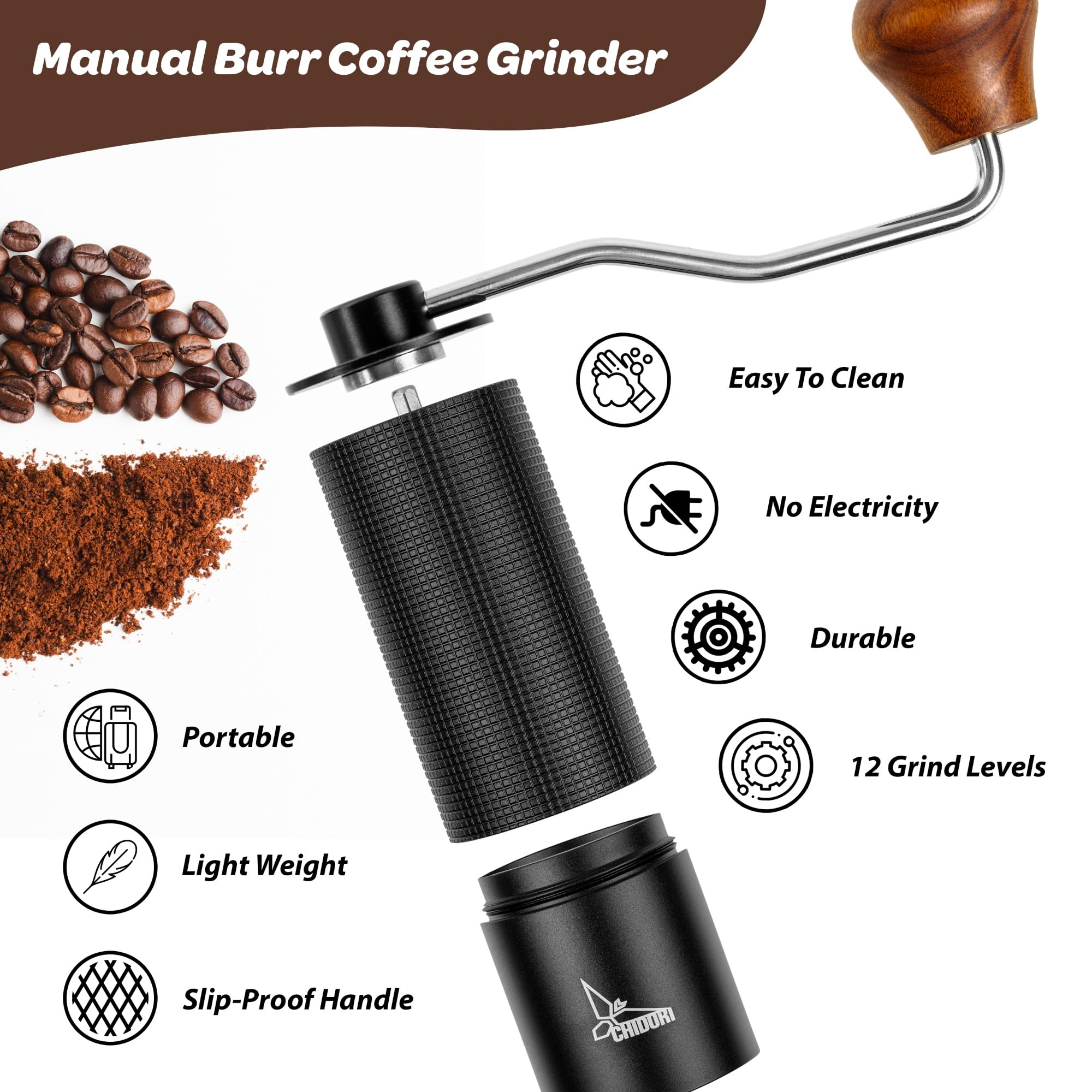 Manual Coffee Grinder for Espresso & French Press - Portable for Camping & Travel