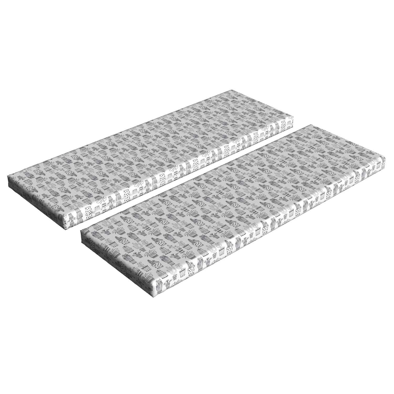 Ambesonne 2-Piece Cactus Bench Cushion Set - Grey & White Tropical Plant Design with Polka Dots & Zig Zags, 45