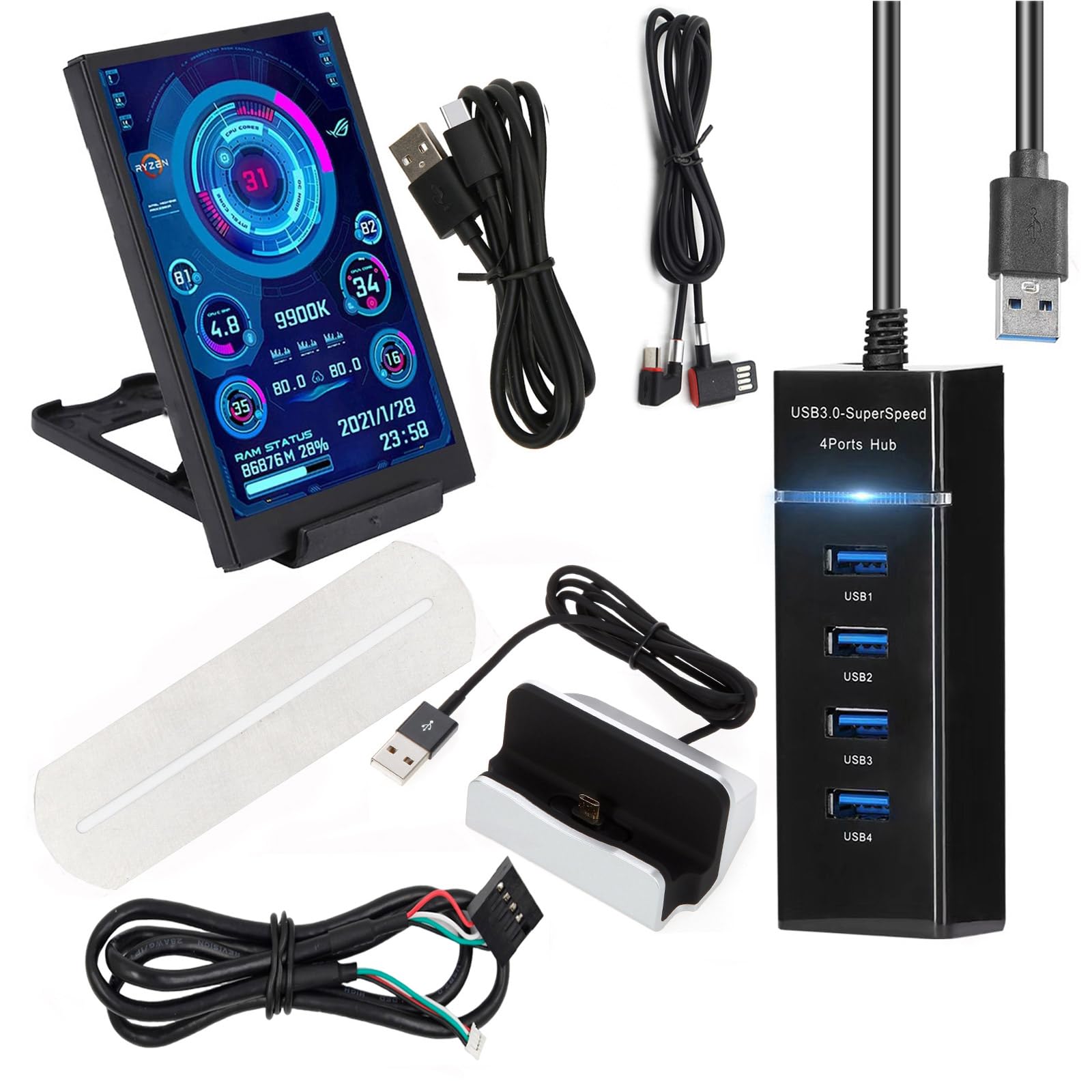 5 Inch USB-C Secondary Screen for PC - Small Desktop Computer Temperature Display Monitor | Dual Screen Setup for Visual Design Editing & PC Case Monitoring