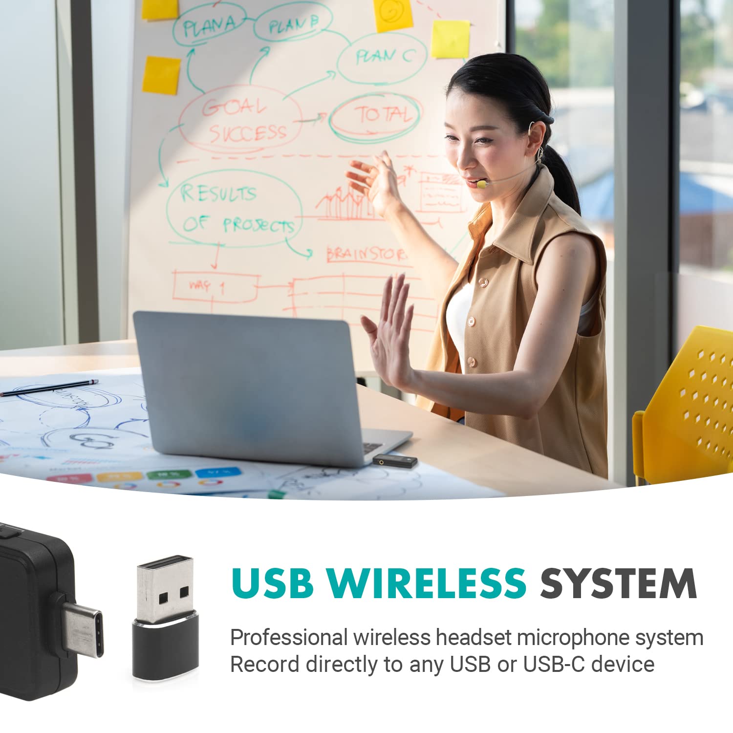 Movo WMX-1-UH USB-C Wireless Headset with Microphone - Noise Cancelling Wireless Headset for PC, Mac, Smartphone & Tablet - Perfect for Online Meetings, Gaming & Remote Work