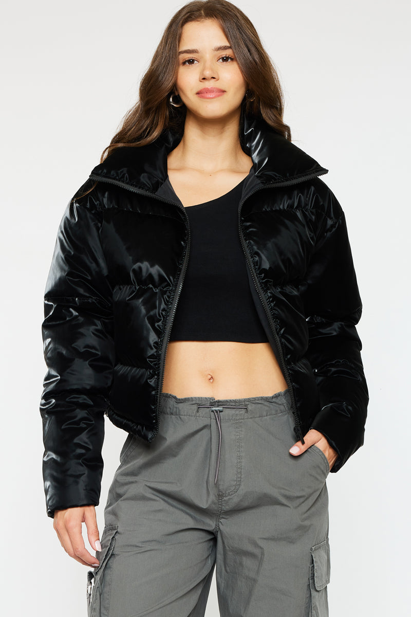 Lux Cropped Puffer Jacket for Women - Lightweight Winter Coat with Hood, Warm Quilted Outerwear for Cold Weather - Perfect for Casual Outfits, Street Style & Outdoor Activities