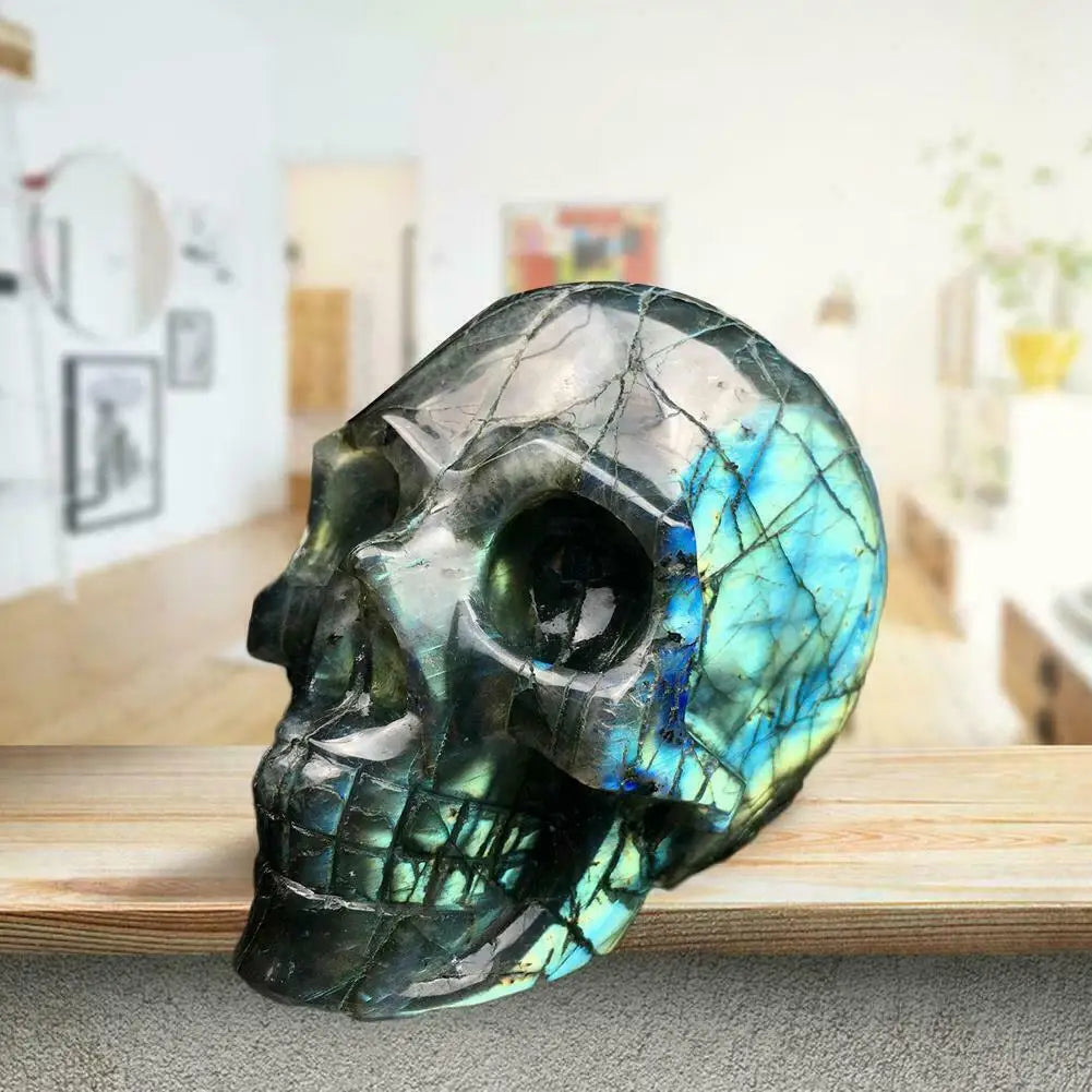 Hand Carved Natural Labradorite Quartz Crystal Skull - 800-1100g for Healing, Meditation & Energy Work | Perfect for Reiki, Yoga & Spiritual Decor