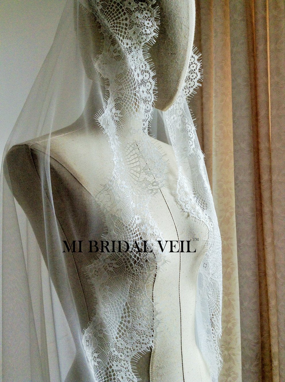 Elegant Cathedral Lace Wedding Veil with Blusher - Handmade Eyelash Lace Bridal Veil for Bride | Perfect for Church Ceremony, Outdoor Wedding & Formal Photoshoots