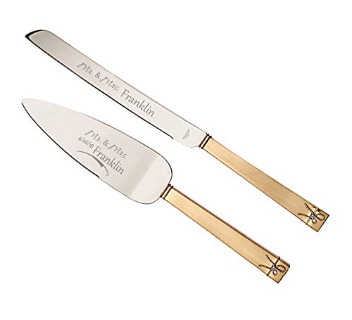 Vera Wang Love Knots Gold Personalized Wedding Cake Knife & Server Set - Custom Engraved Bridal Cake Cutting Set - Elegant Wedding Gift for Bride & Groom - Perfect for Wedding Ceremonies, Anniversaries & Romantic Celebrations