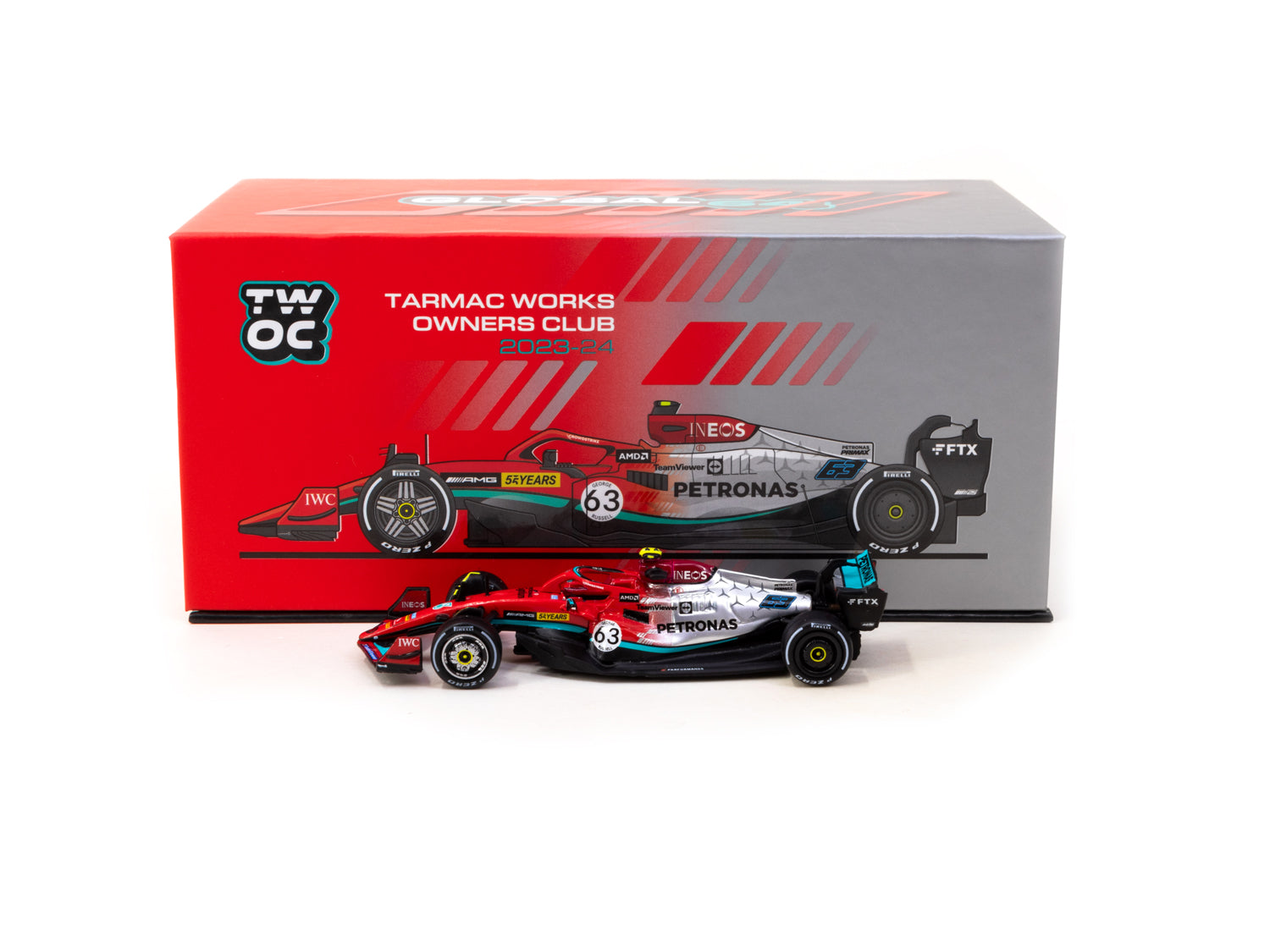 Tarmac Works 1/64 Scale Mercedes AMG F1 W13 E Performance 55th Anniversary Showcar - Belgian Grand Prix 2022 Limited Edition Diecast Model Car - Perfect for Collectors, Racing Fans & Display Cases
