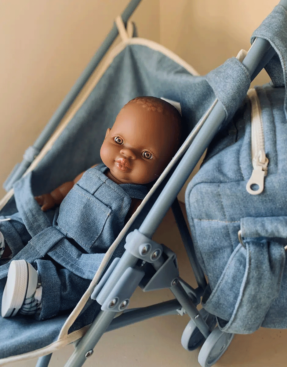 Minikane Antoine Denim Overalls for Baby Dolls - Soft Wash Denim Doll Clothes for 10-12