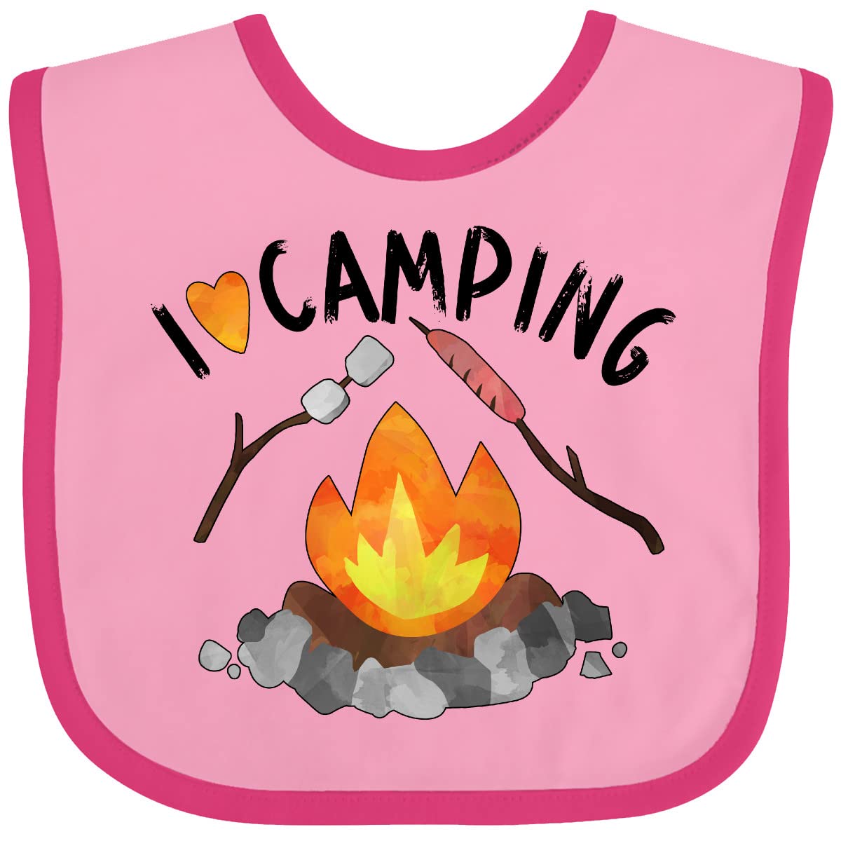Inktastic I Love Camping Baby Bib - Cute Campfire, Hot Dog & Marshmallows Design - Perfect for Outdoor Adventures, Picnics & Family Camping Trips