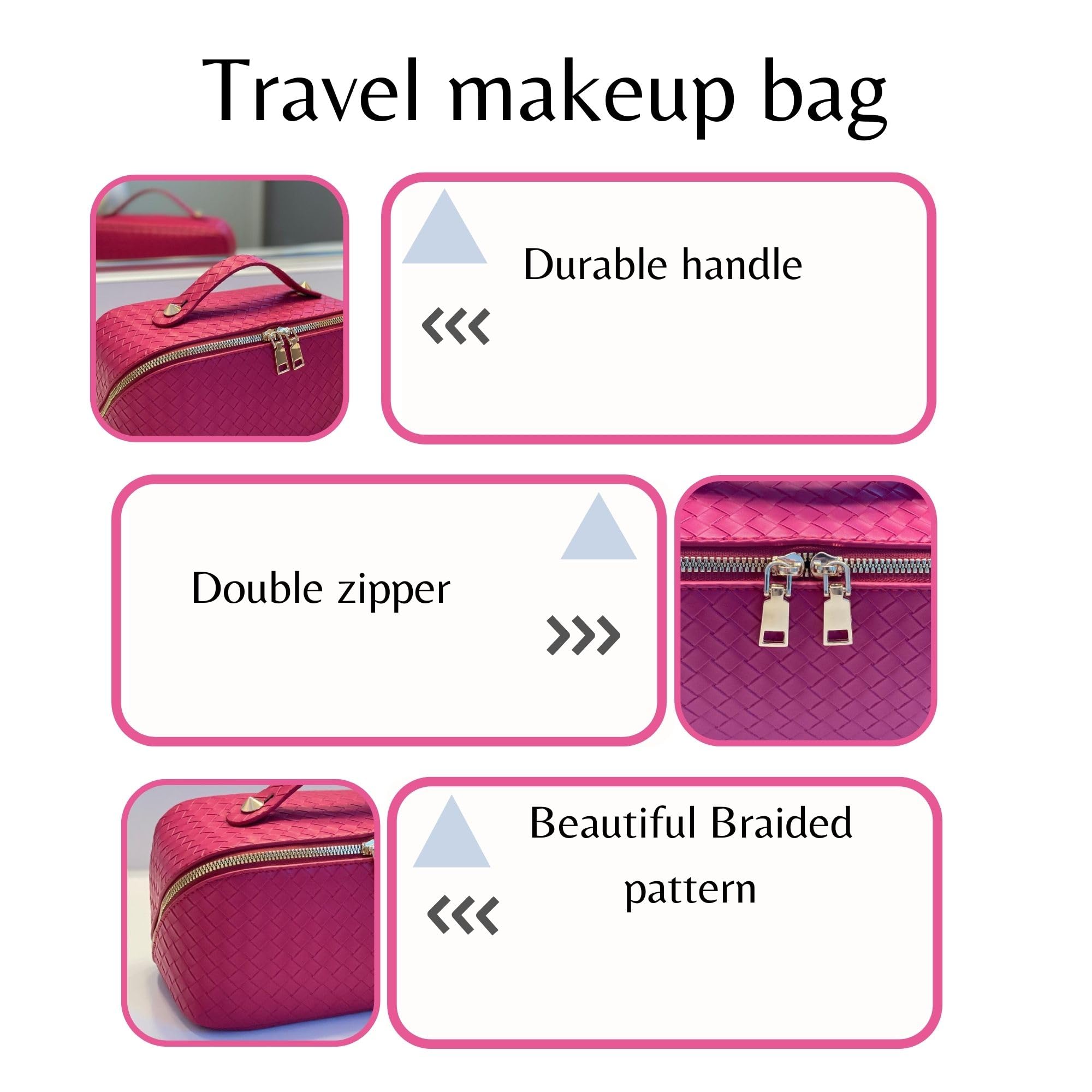 Li&Ko Large Waterproof Travel Makeup Bag with Handle & Divider - Pink Cosmetic Organizer & Toiletry Bag for Women | Perfect for Vacations, Business Trips & Gym Essentials
