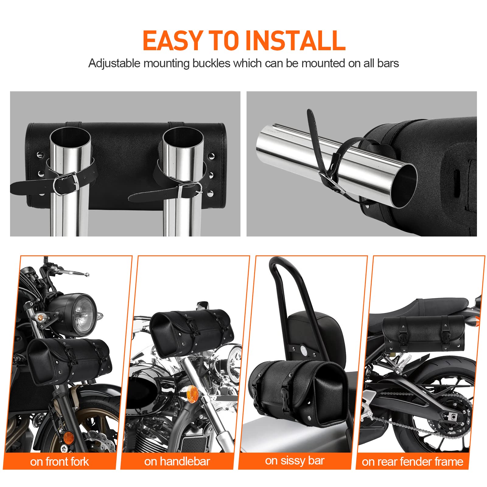 Universal Motorcycle Tool Bag - Handlebar & Fork Storage for Rides