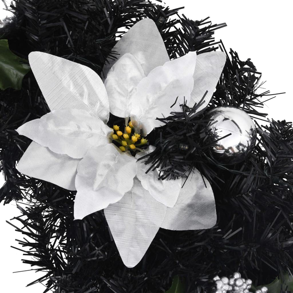 SKM Christmas Wreath with LED Lights Black 23.6